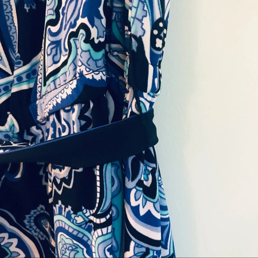 INC Blue Paisley Cowl Neck Sleeveless Dress - Picture 7 of 8